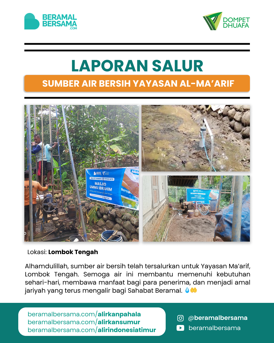 Penyaluran Sumber Air Bersih Yayasan Ma'arif, Lombok Tengah