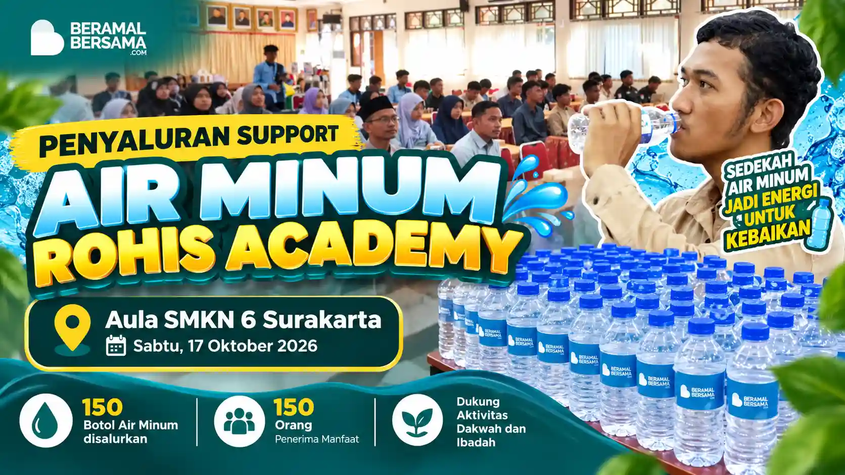 Penyaluran support 150 botol air minum rohis academy