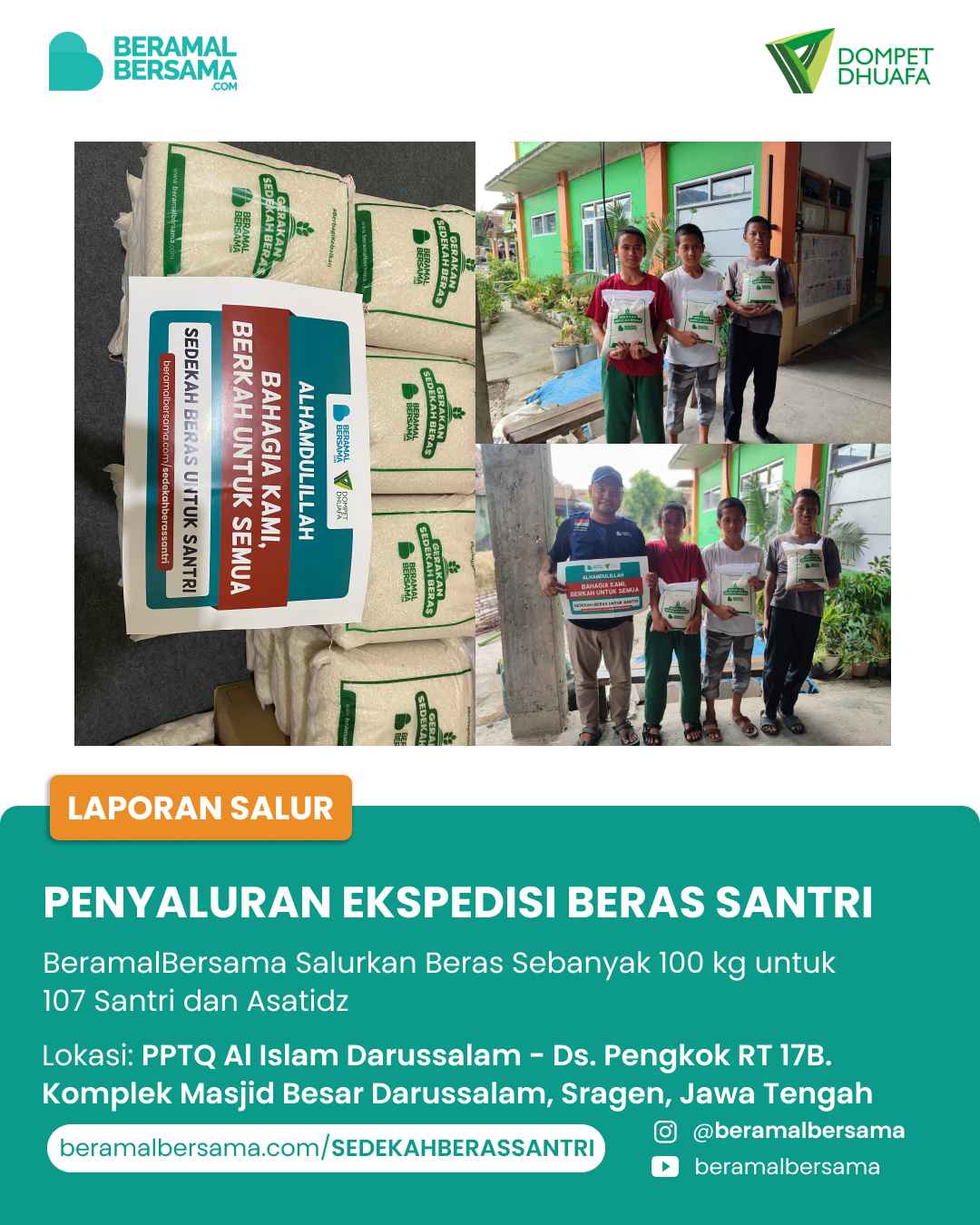 Bahagiakan Santri dengan Berbagi Beras untuk PP Al-Islam Darussalam