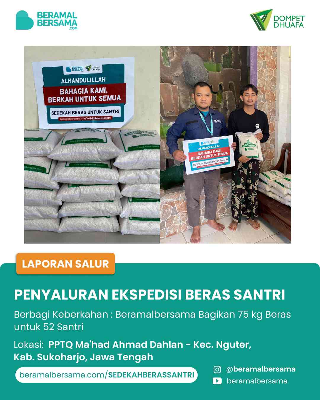 Bahagiakan Santri dengan Sedekah Beras Mahad Aly Ahmad Dahlan