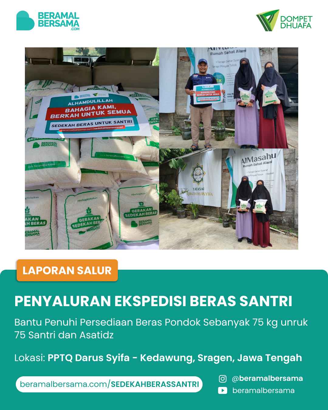 Bahagiakan Santri PP Darus Syifa dengan Sedekah Beras