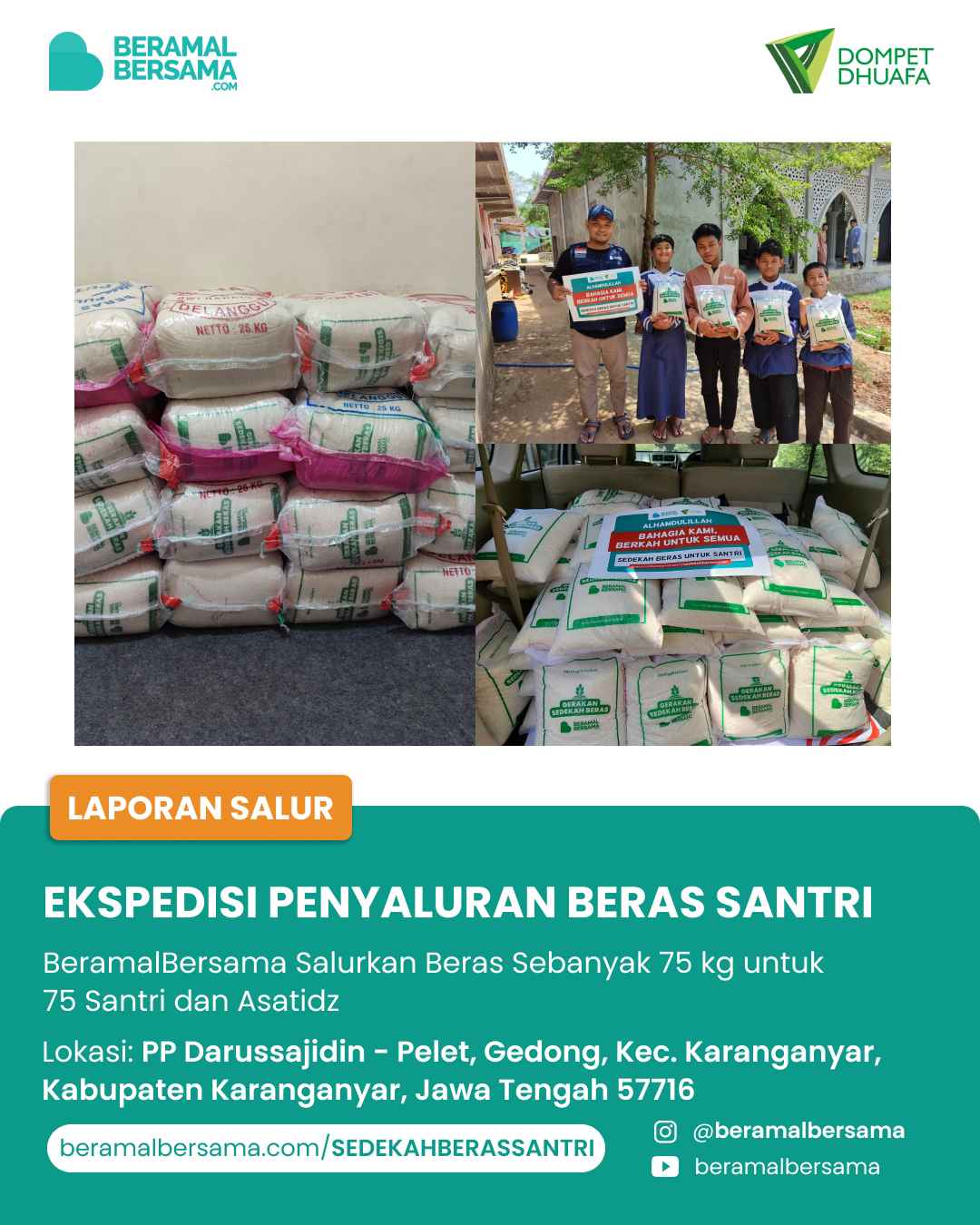 Bahagiakan Santri PP Darussajidin dengan Sedakah Beras