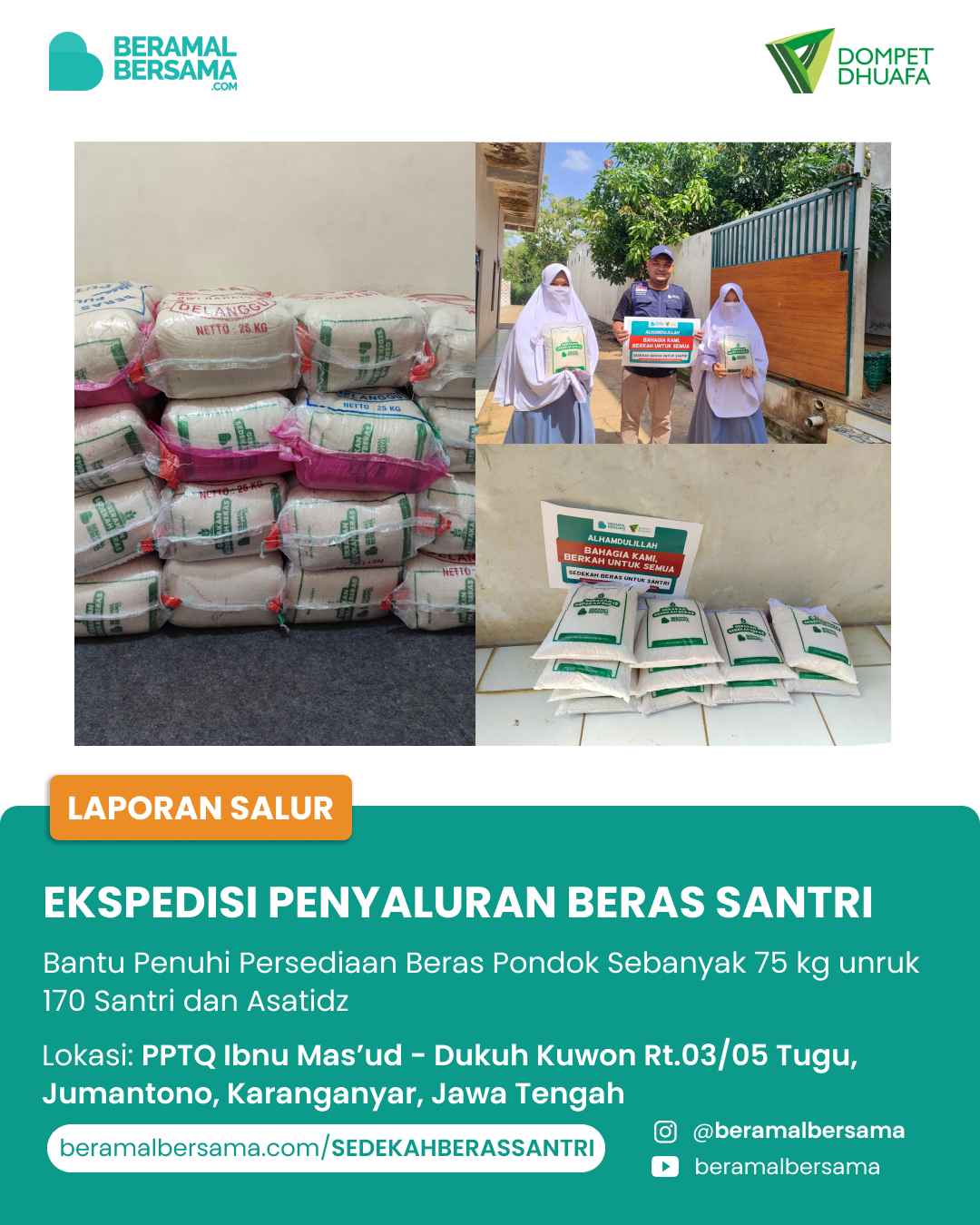 Bahagiakan Santri PP Ibnu Mas’ud dengan Sedekah Beras