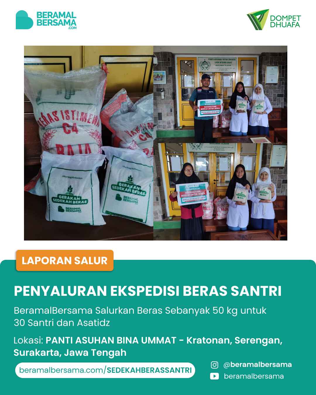Bahagiakan Santri Panti Bina Ummat dengan Sedekah Beras