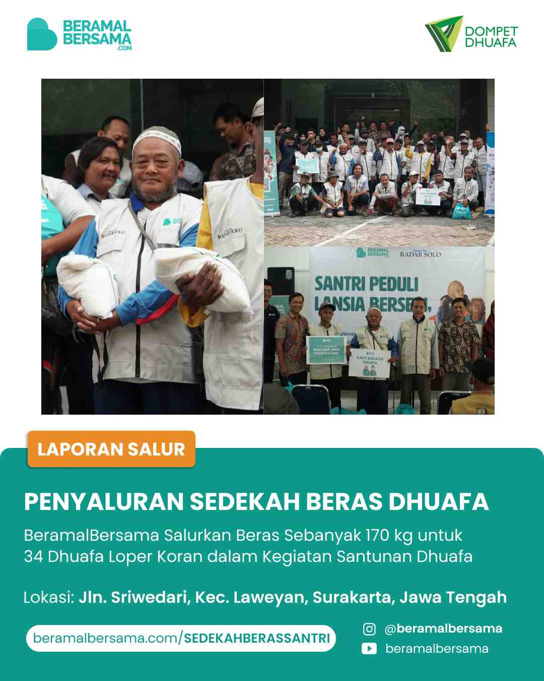 Bantu Cukupi Kebutuhan Dhuafa Loper Koran dengan Sedekah Beras