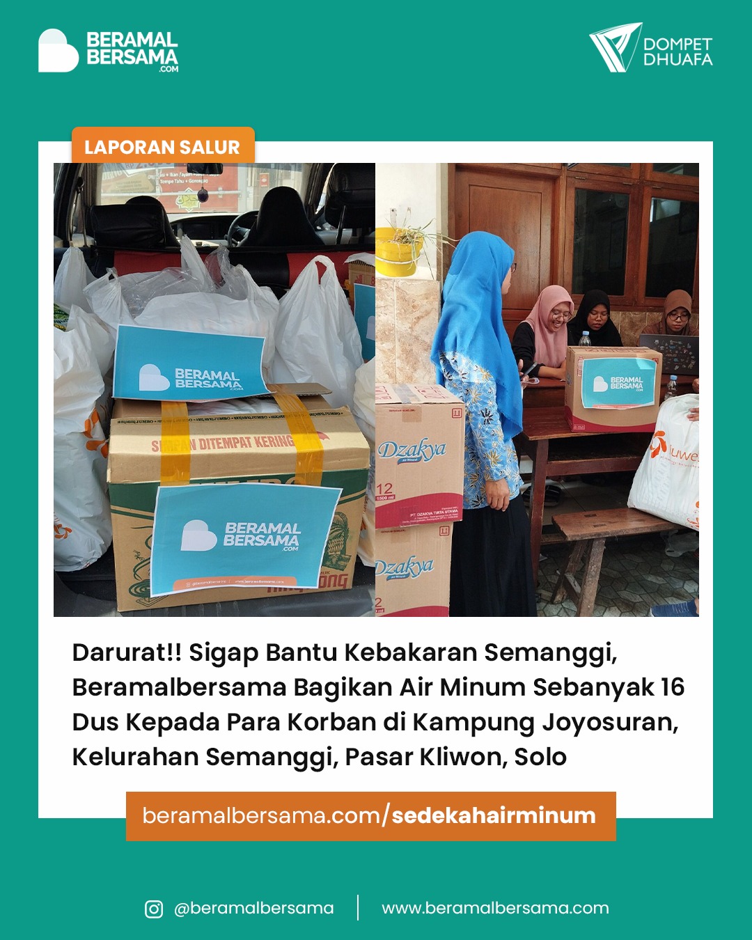 Bantuan Air Minum untuk Warga Terdampak Kebakaran Pasar Kliwon