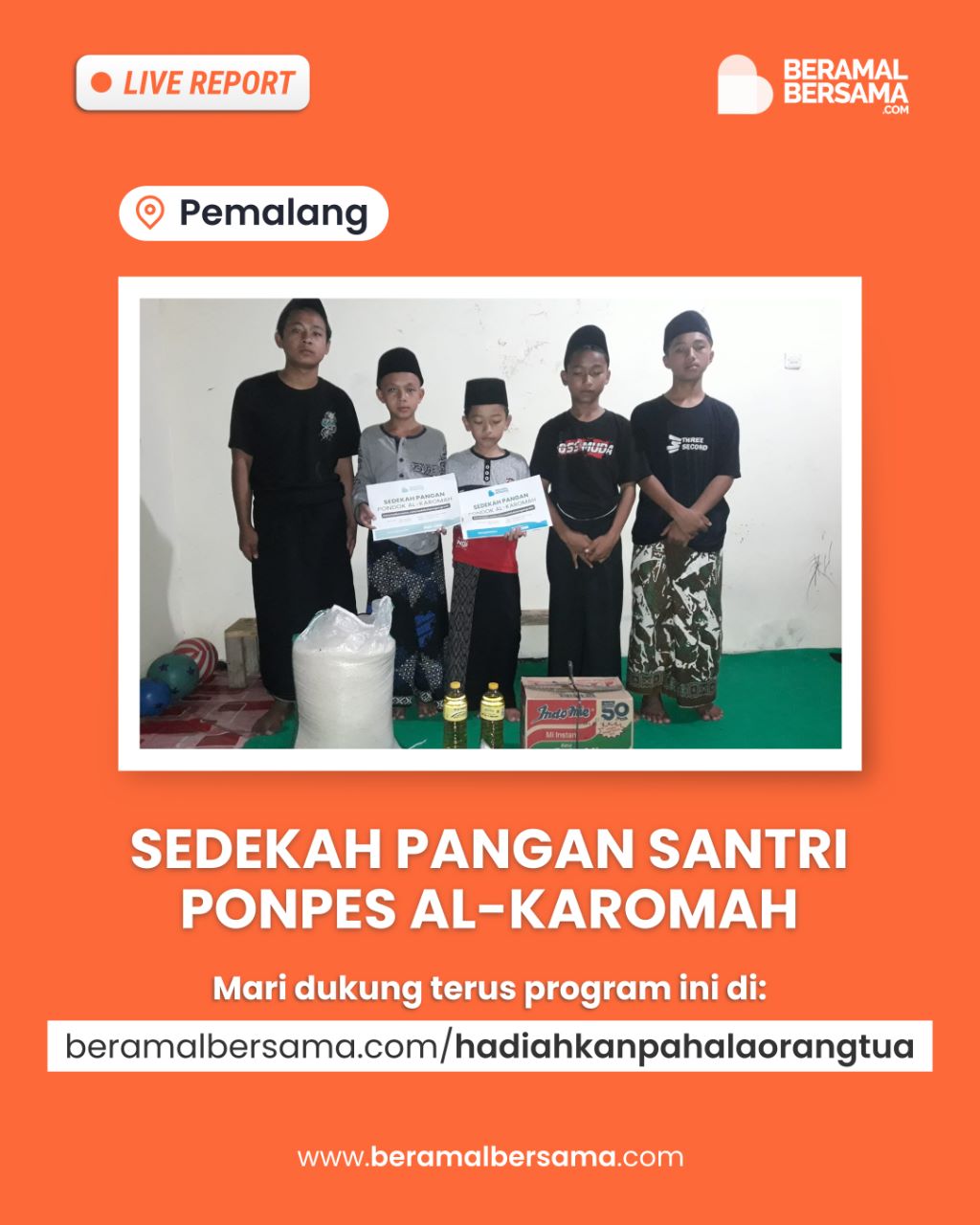 Bantuan Pangan dari Pejuang Amal untuk Santri Pra Sejahtera Tahfidz