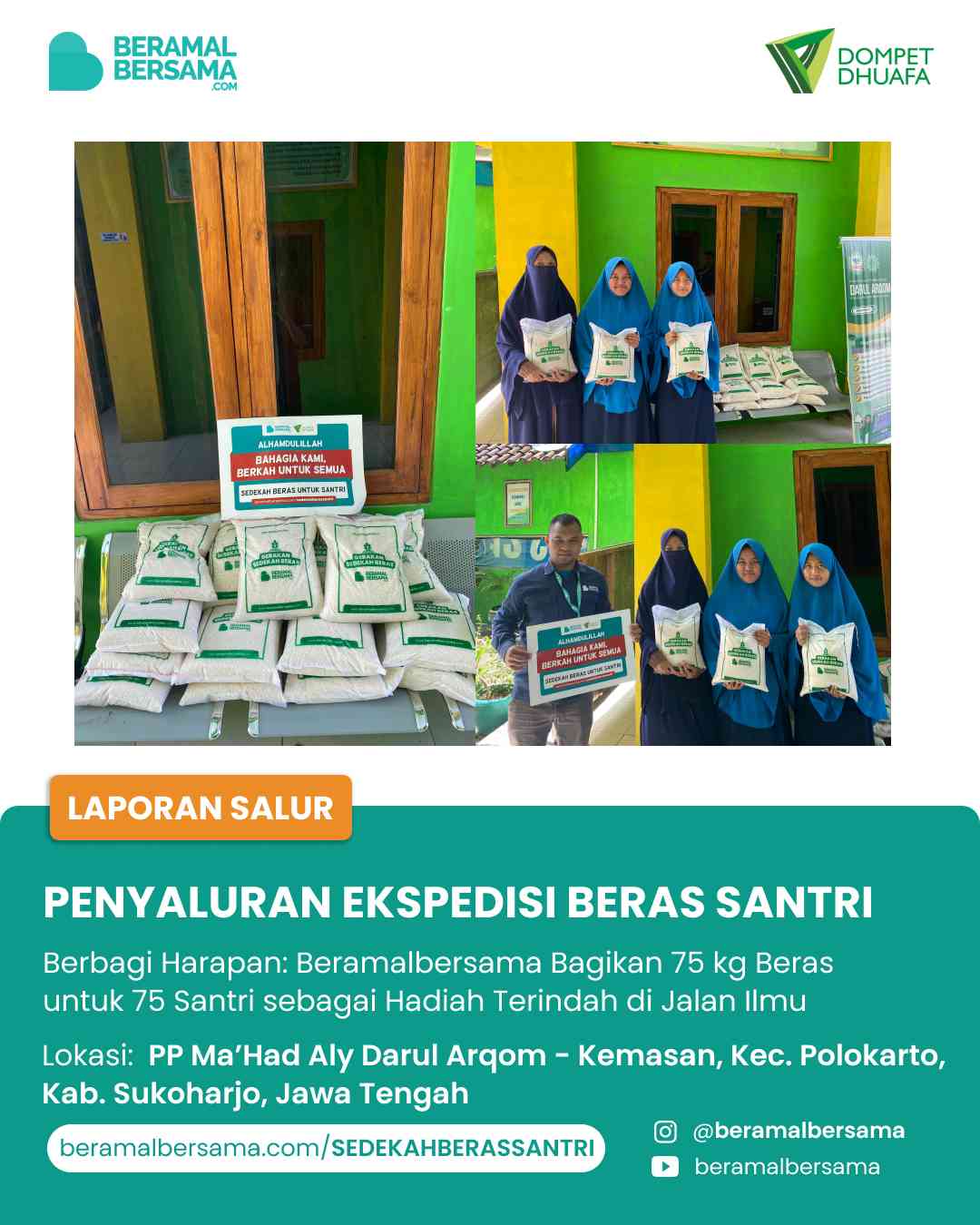 Berbagi Beras untuk Santri dengan PP Darul Arqom