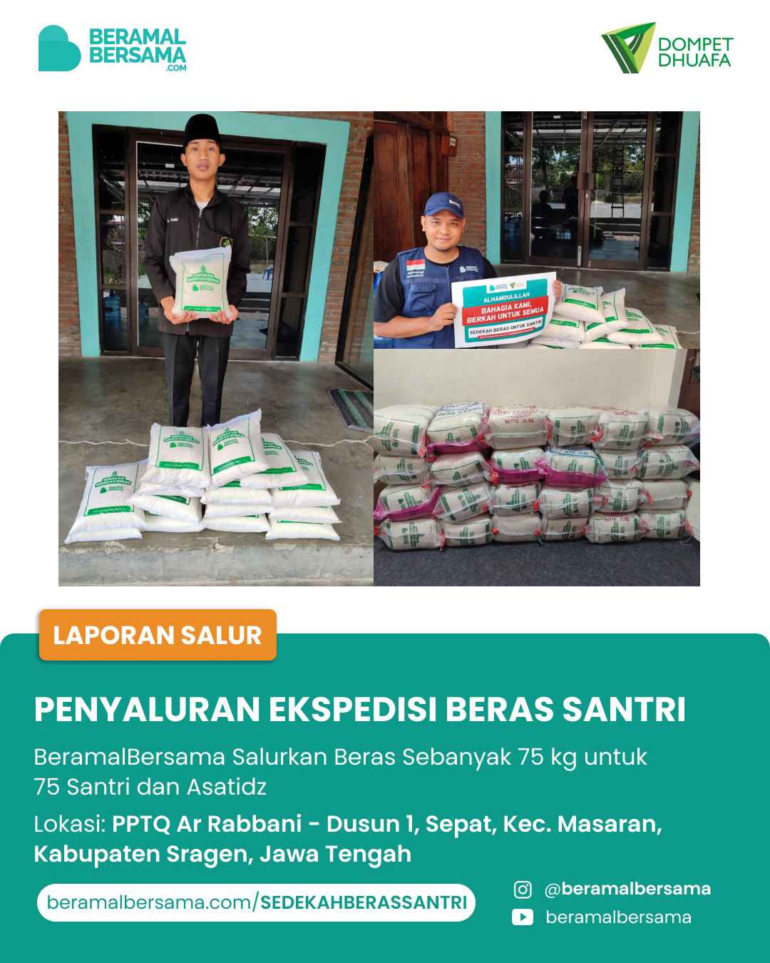 Berbagi Beras untuk Santri PP Ar-Rabbani