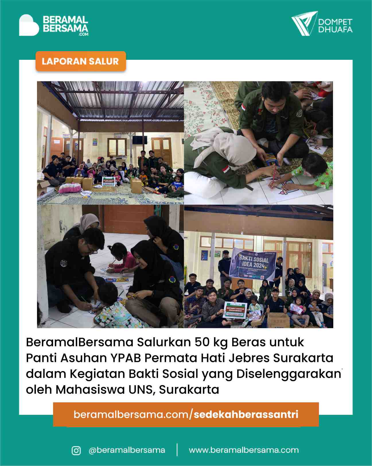 Berbagi Beras untuk Santri Yayasan Pemeliharaan Anak dan Bayi Permata Hati