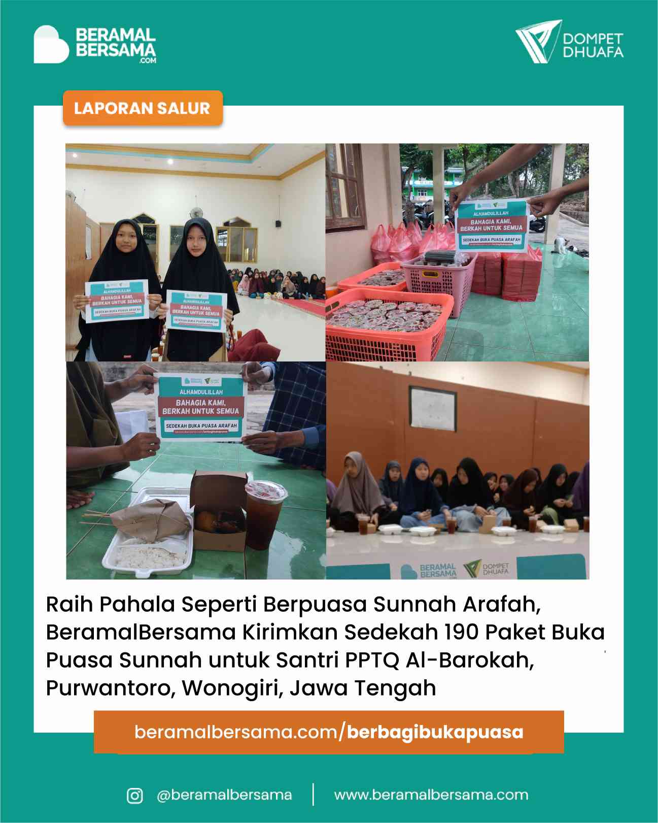 Berbagi Buka Puasa Arafah untuk Santri PP Al-Barokah