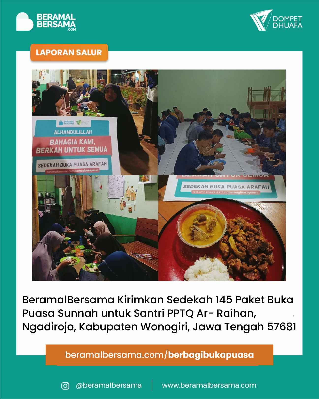 Berbagi Buka Puasa Arafah untuk Santri PP Ar-Raihan