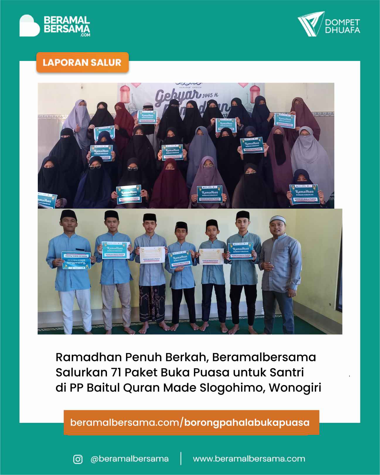 Berbagi Buka Puasa untuk PP Baitul Quran Made Wonogiri