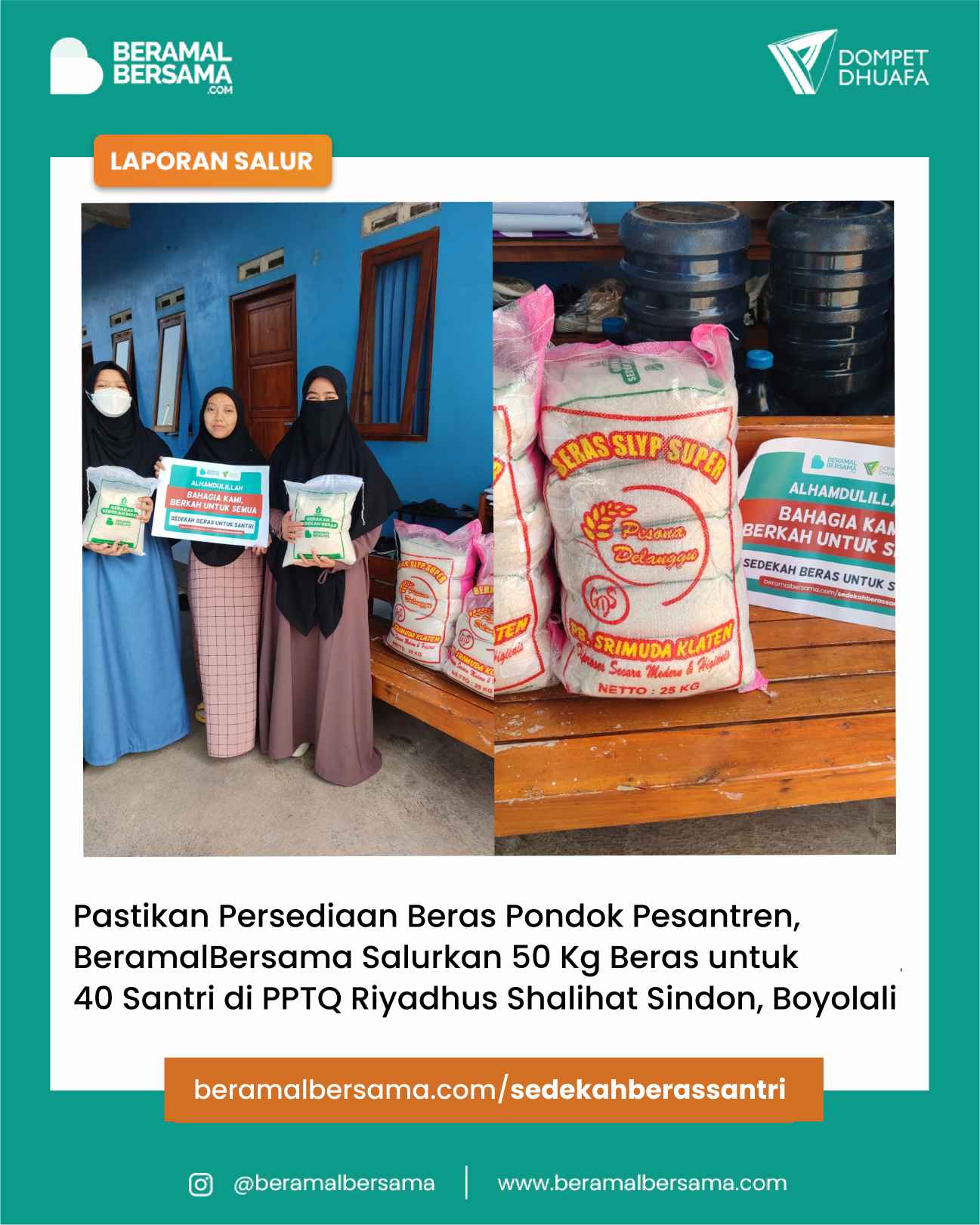 Berbagi Kebahagiaan dengan Sedekah Beras untuk Santri Ma’had Aly Riyadussholihat