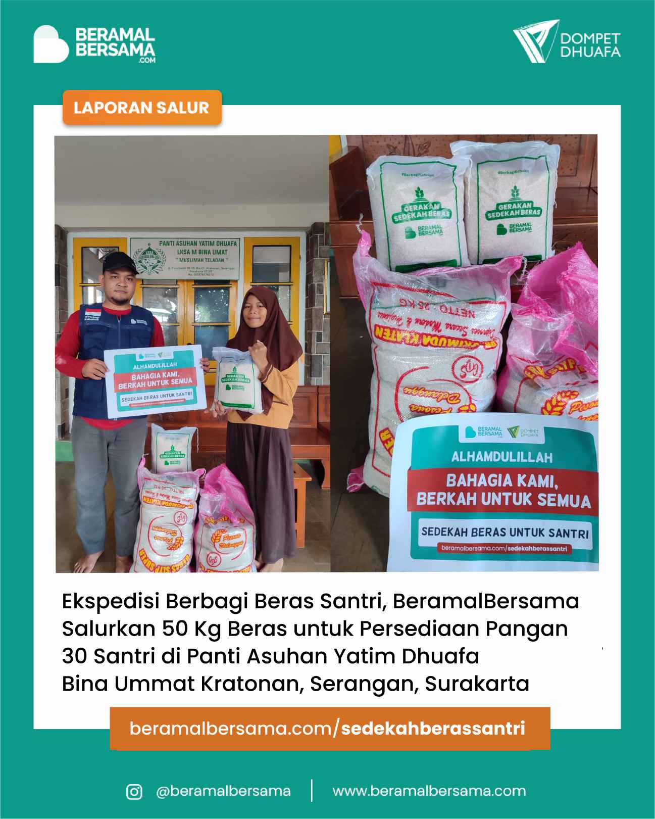 Berbagi Kebahagiaan dengan Sedekah Beras untuk Santri RTQ Bina Ummat Surakarta