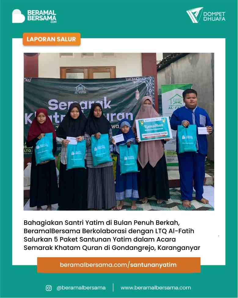 Berbagi Paket Santunan Yatim untuk Anak-anak Yatim LTQ AL-Fatih Gondangrejo