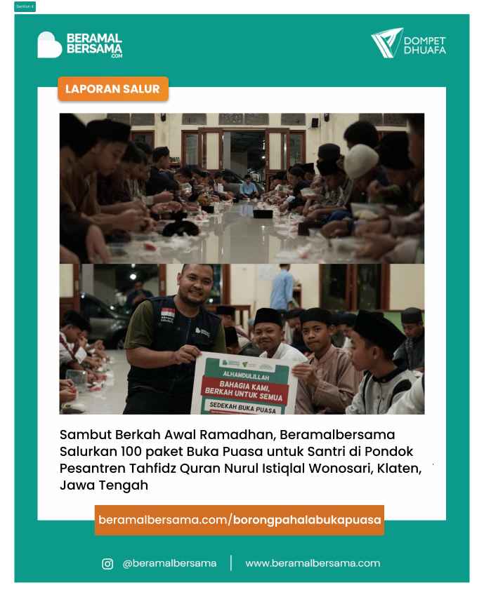 Buka Puasa Hari Pertama 1445 H bersama Santri PPTQ Nurul Istiqlal Klaten