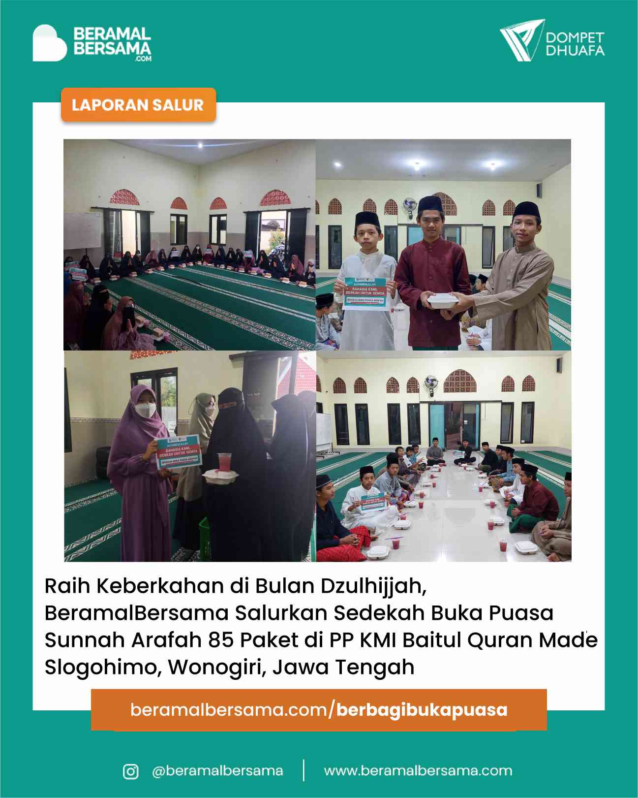 Membahagiakan Santri dengan Berbagi Buka Puasa Arafah untuk PP KMI Baitul Quran Made Slogohimo