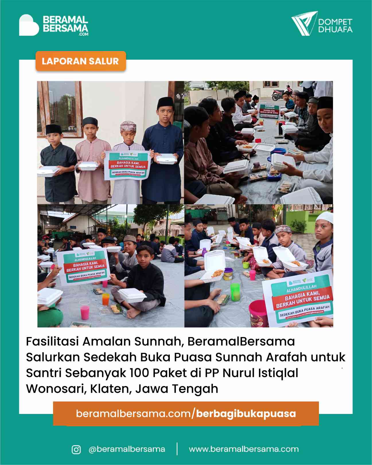 Membahagiakan Santri dengan Berbagi Buka Puasa Arafah untuk PP Nurul Istiqlal
