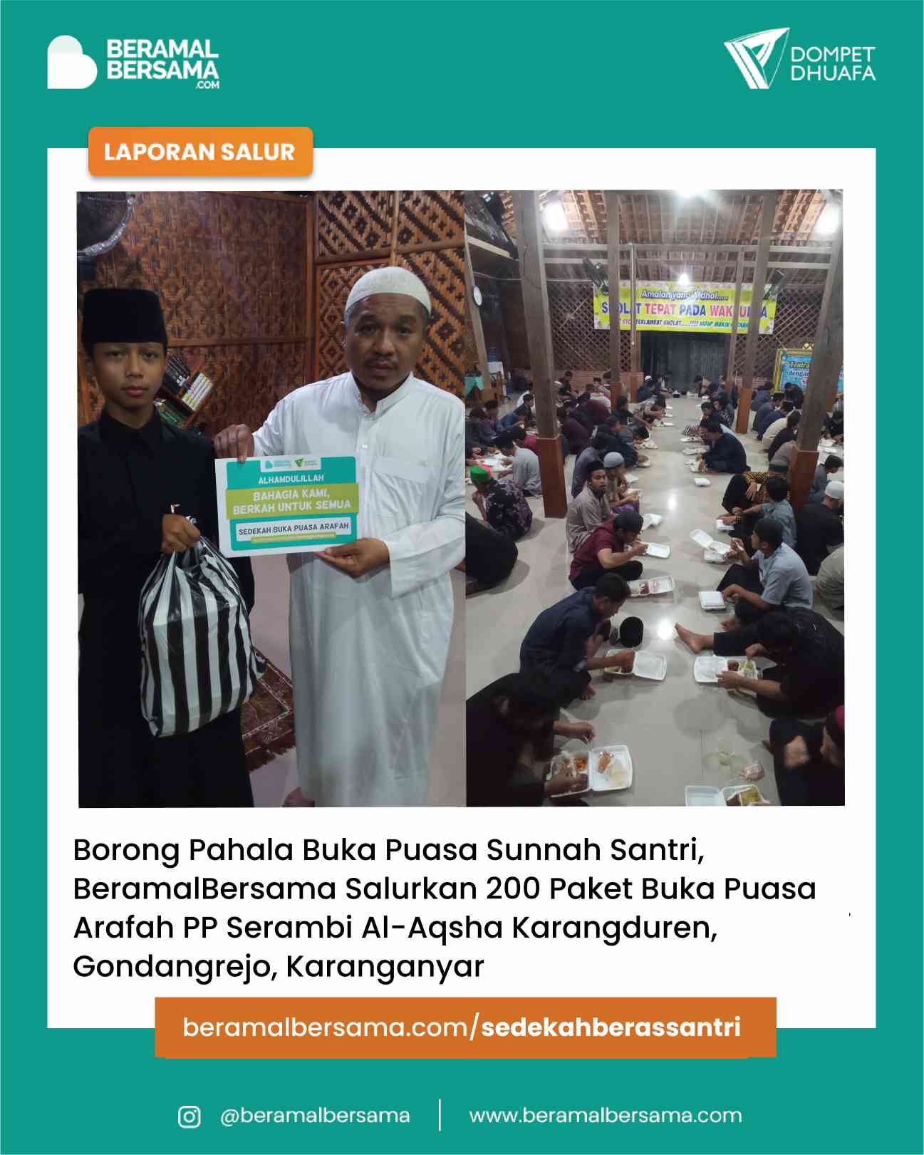 Membahagiakan Santri dengan Berbagi Buka Puasa Arafah untuk PP Serambi Al-Aqsha