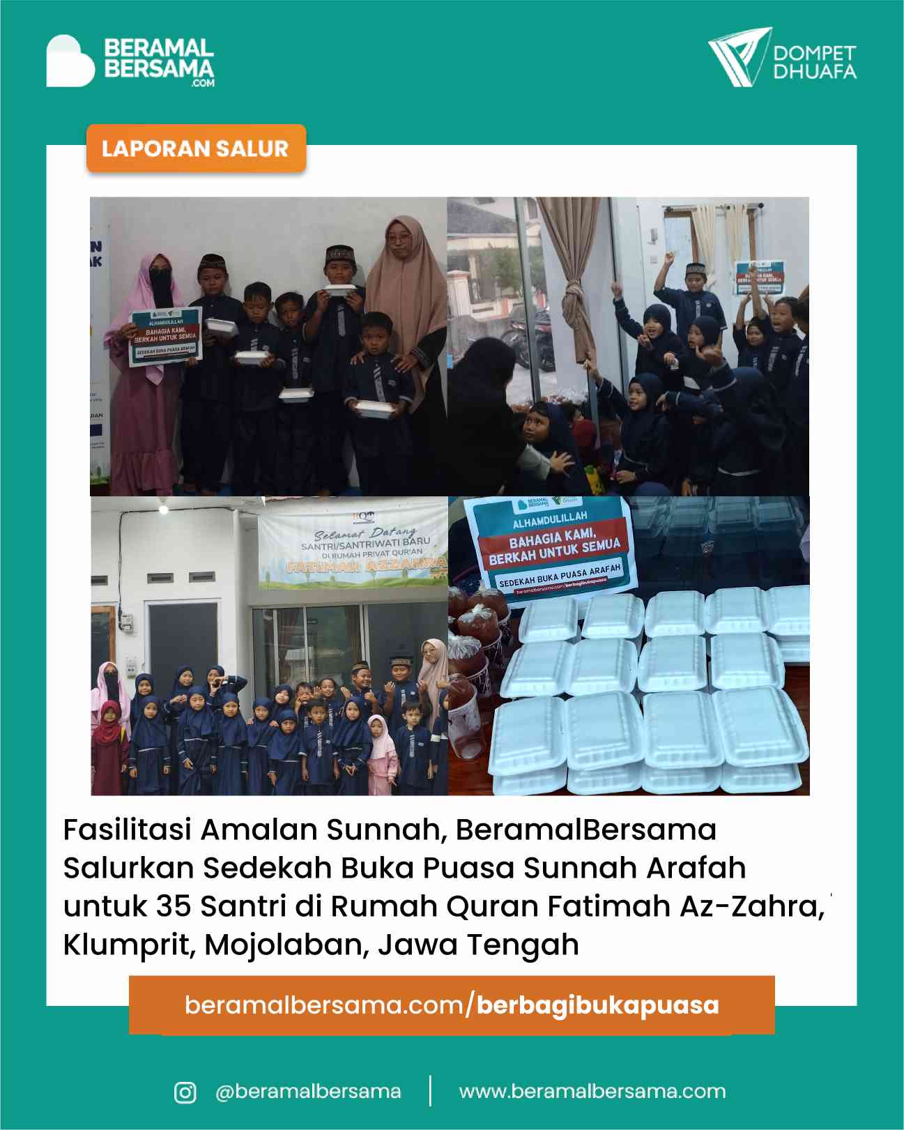 Membahagiakan Santri dengan Berbagi Buka Puasa Arafah untuk Rumah Qur'an Fatimah Azzahra