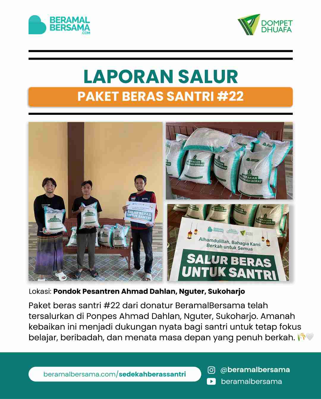Penyaluran 100 kg Beras Santri #22 Pondok Pesantren Ahmad Dahlan