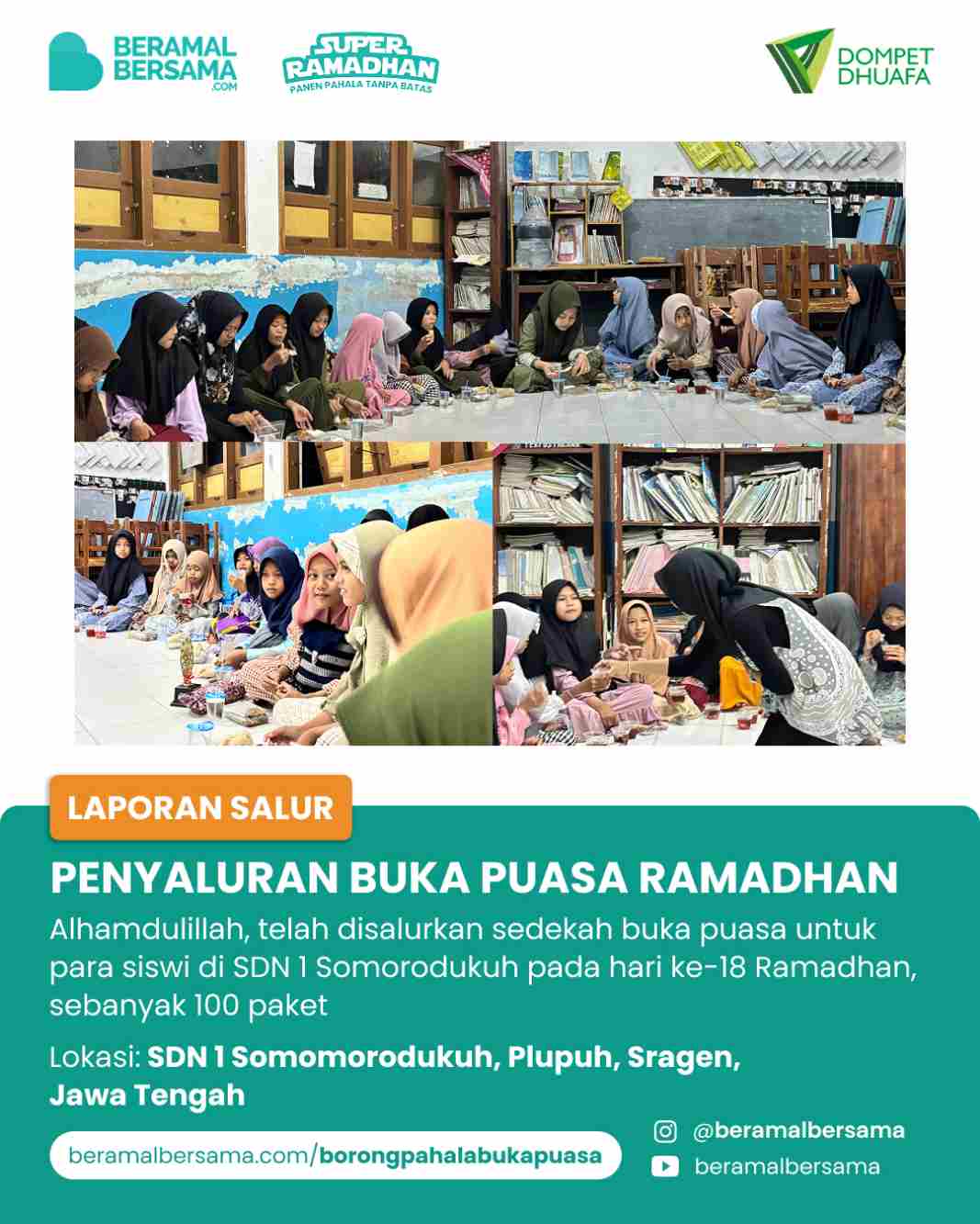 Penyaluran 100 Paket Takjil Buka Puasa SDN 1 Somomorodukuh, Sragen