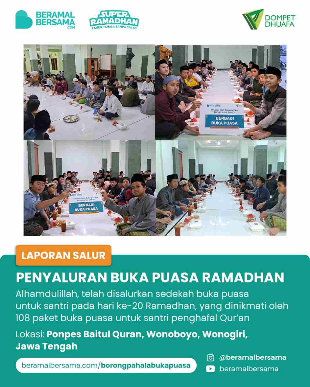 Penyaluran 108 Paket Buka Puasa PP Baitul Quran