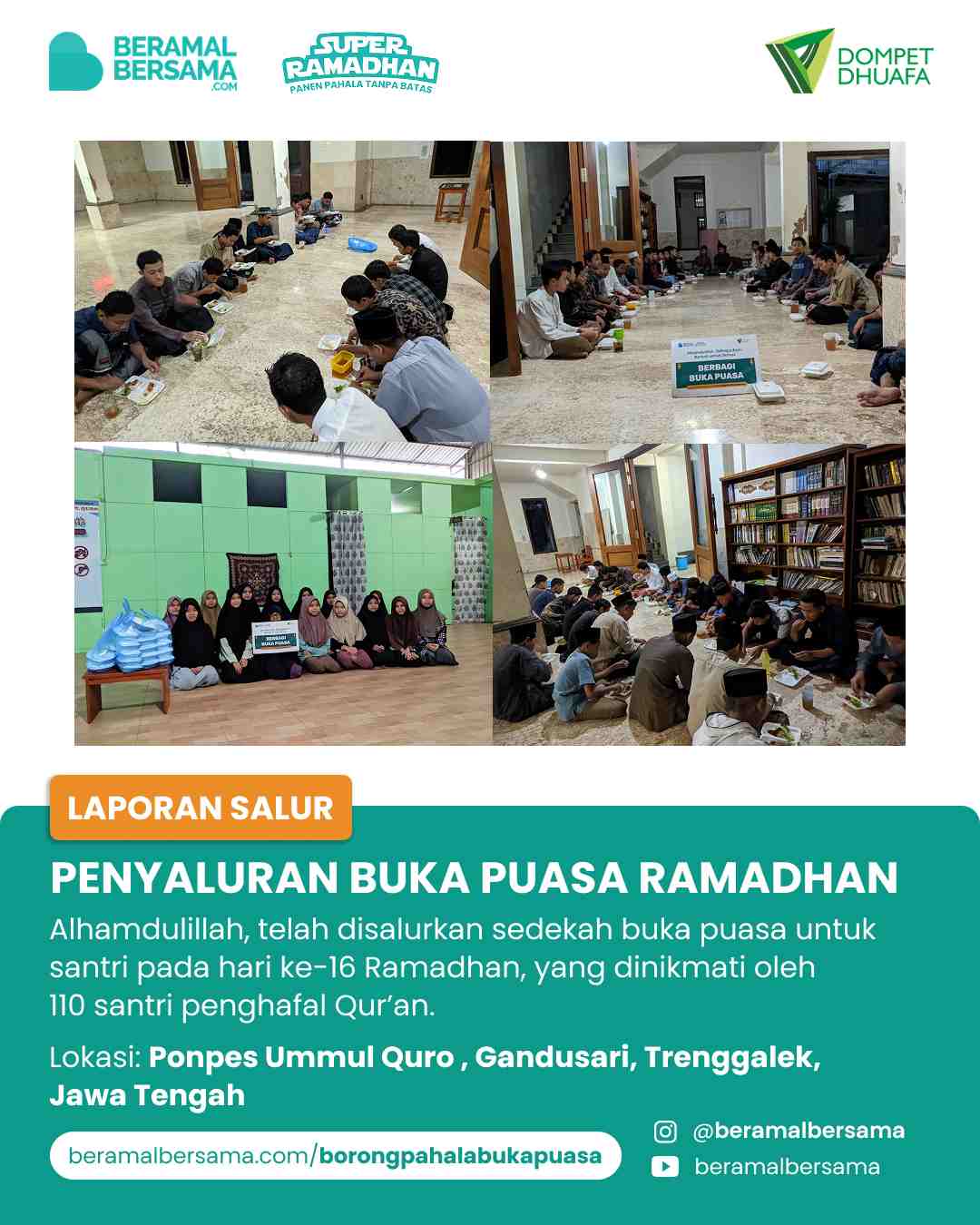 Penyaluran 110 Paket Buka Puasa PP Ummul Quro