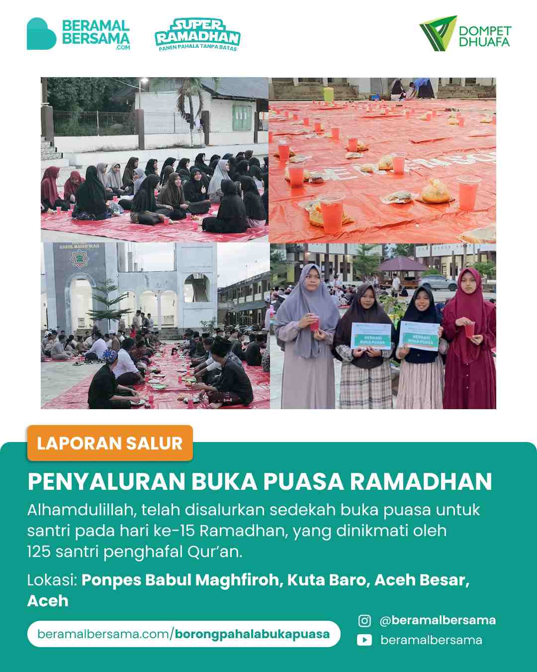 Penyaluran 125 Paket Buka Puasa Pondok Pesantren Babul Maghfiroh