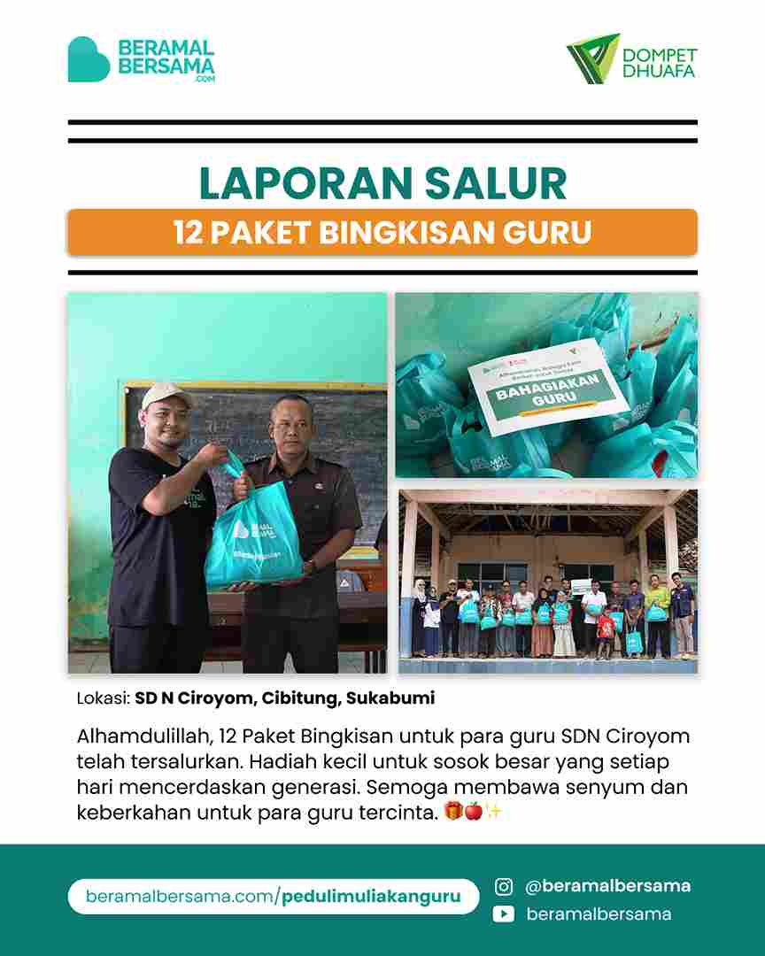 Penyaluran 12 Paket Bingkisan Guru Sekolah Kampung Ciroyom