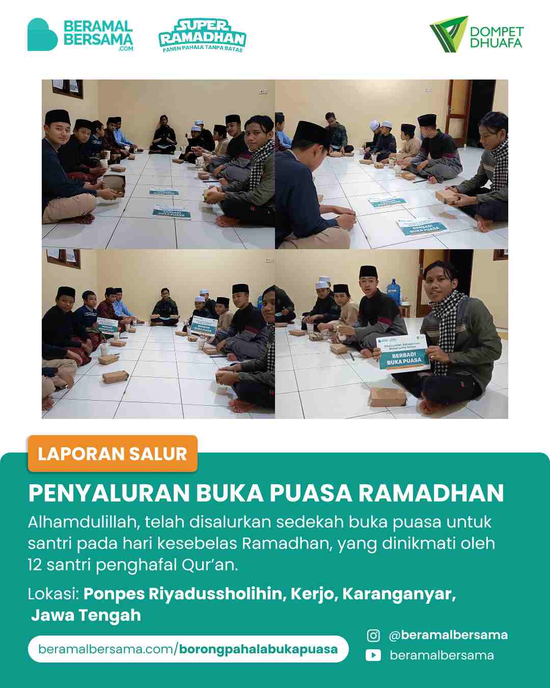 Penyaluran 12 Paket Buka Puasa PP Riyadussholihin
