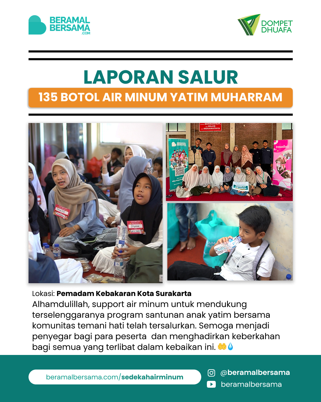Penyaluran 135 Botol Air Minum dalam program Yatim Muharram One Day As a Hero