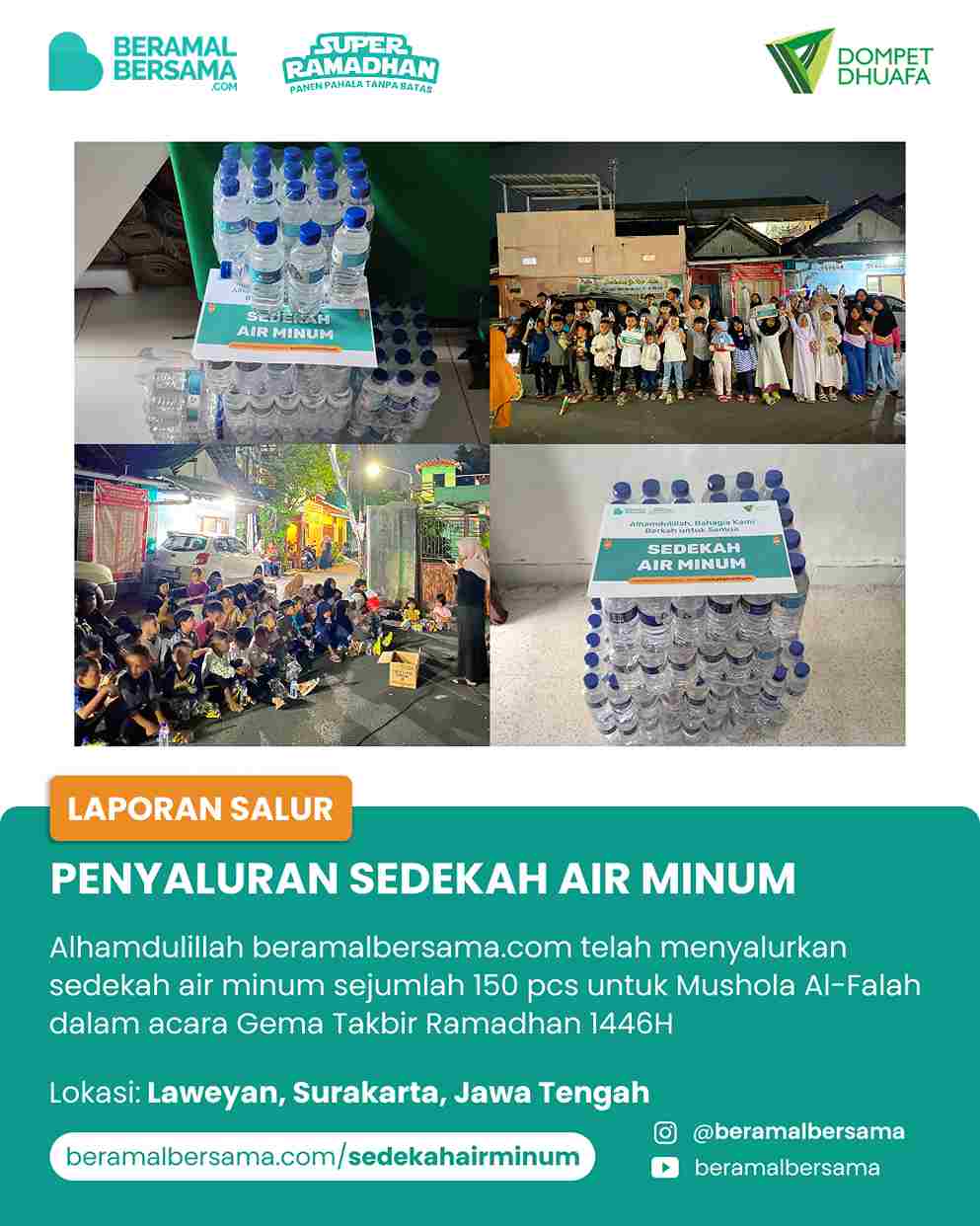 Penyaluran 150 Botol Air Minum Gema Takbir Mushola Al-Falah