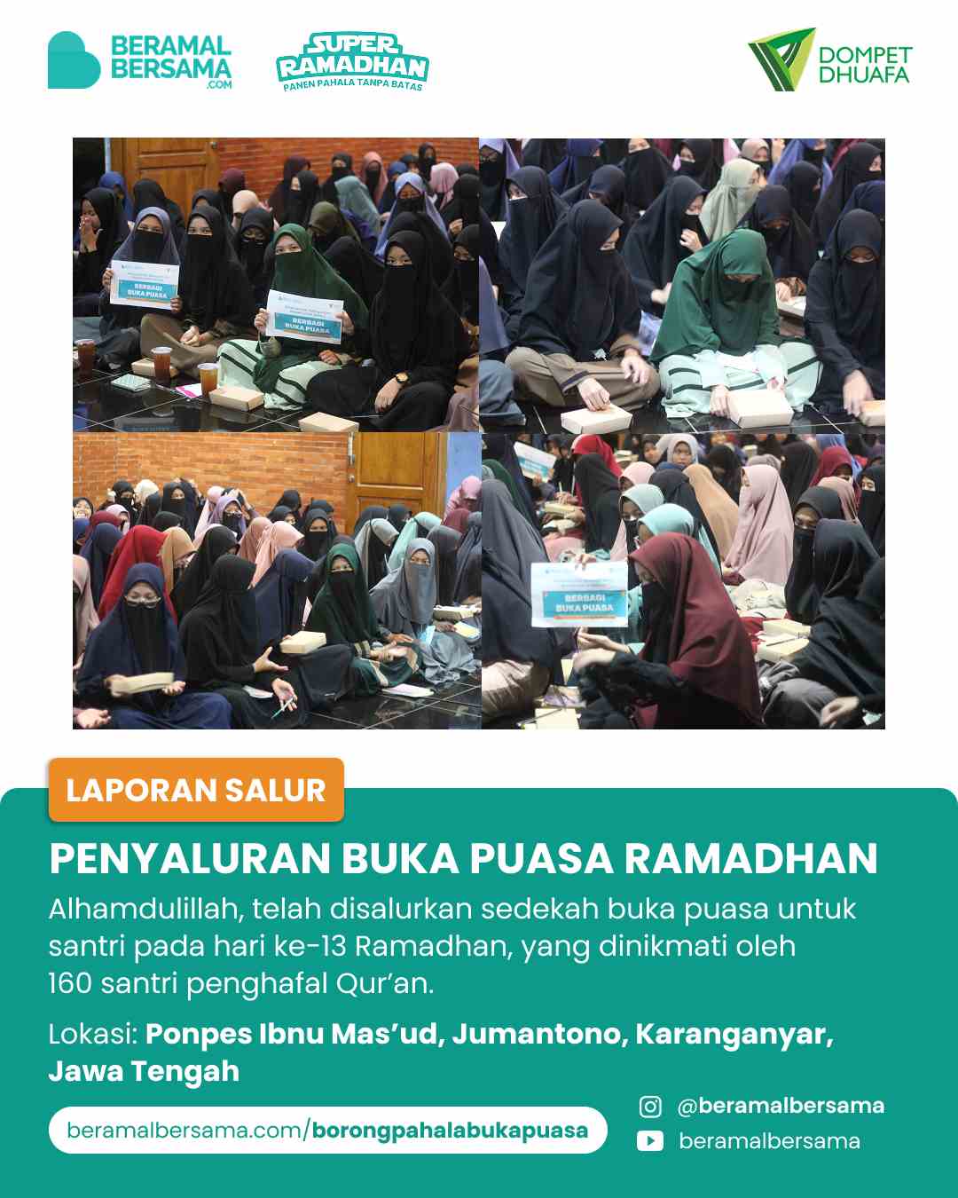 Penyaluran 160 Paket Buka Puasa Pondok Pesantren Ibnu Mas’ud