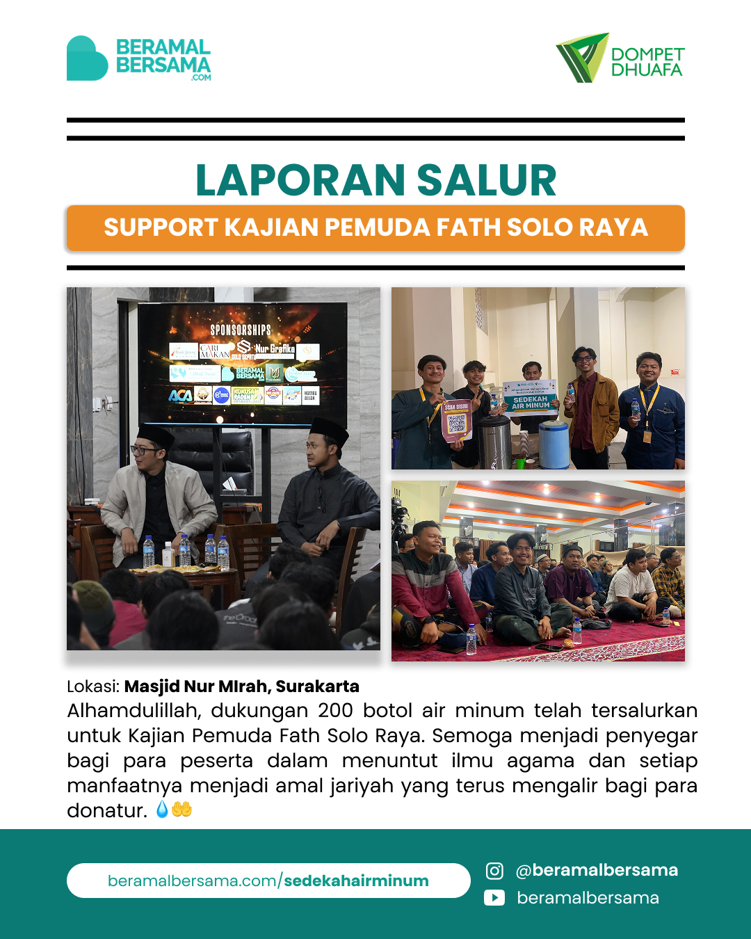 Penyaluran 200 Botol Air Minum Kajian Pemuda Fath Solo Raya