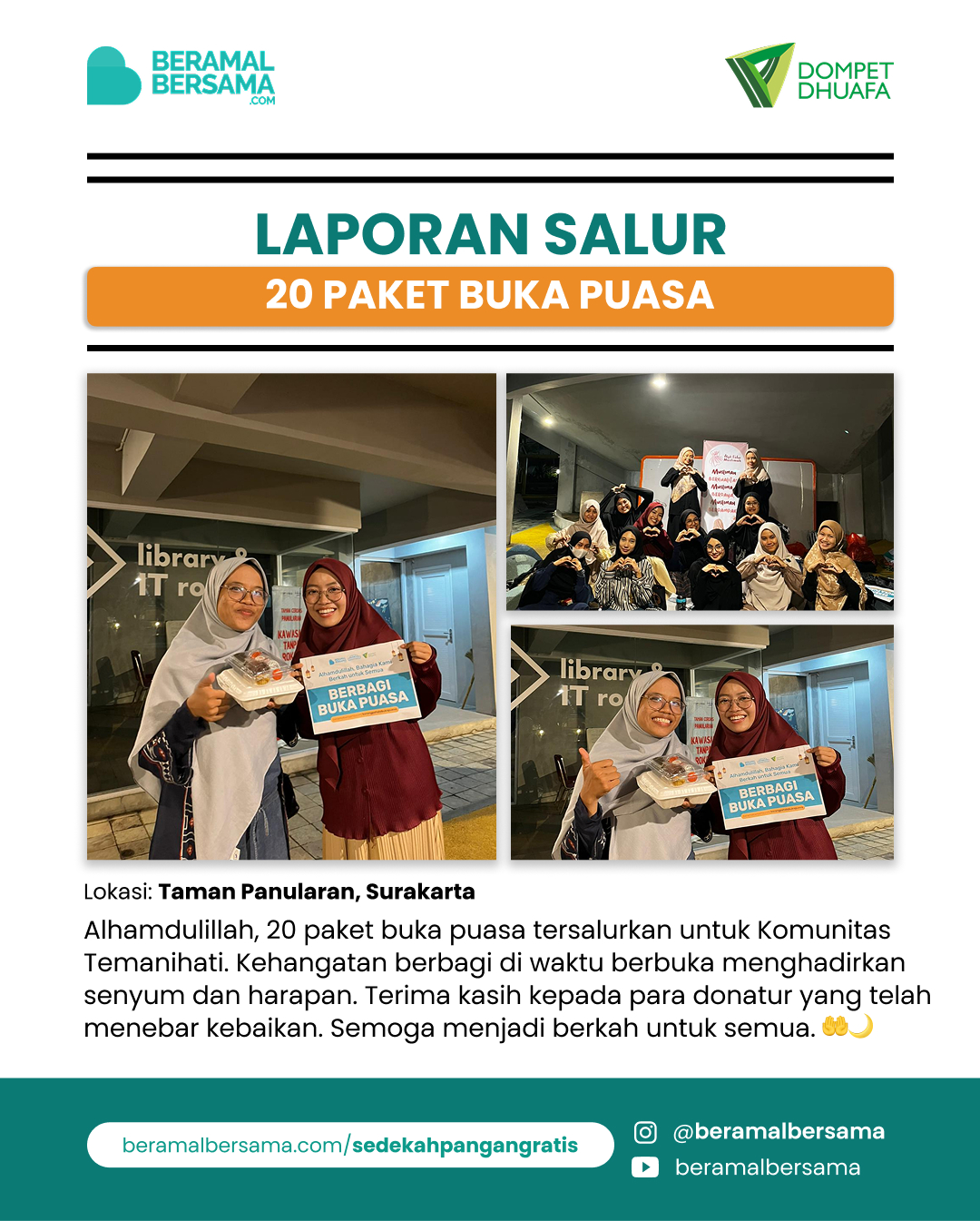 Penyaluran 20 Paket Buka Puasa Komunitas Temanihati