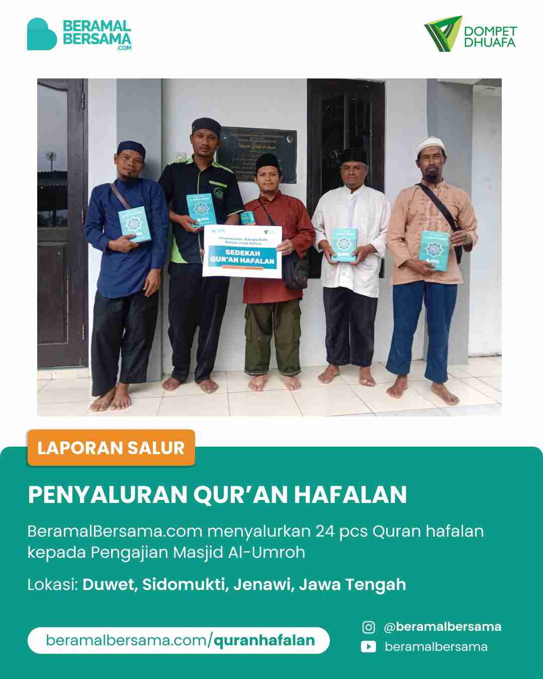 Penyaluran 24 pcs Al Quran Hafalan Untuk Pengajian Masjid Al-Umroh