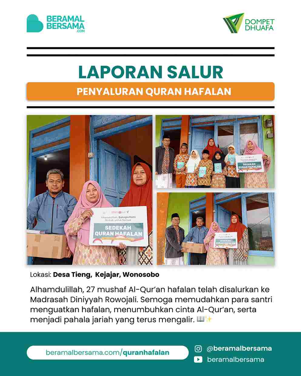 Penyaluran 27 Mushaf Hafalan Madrasah Diniyyah Rowojali