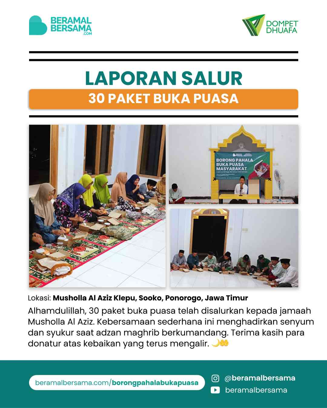 Penyaluran 30 Paket Buka Puasa Jamaah Musholla Al Aziz