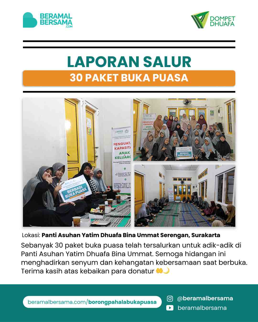 Penyaluran 30 Paket Buka Puasa Panti Asuhan Yatim/Dhuafa Bina Ummat
