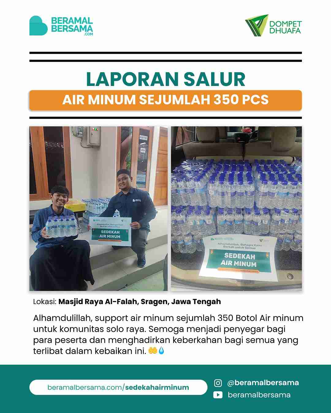 Penyaluran 350 Botol Air Minum Kegiatan Komunitas Solo Raya