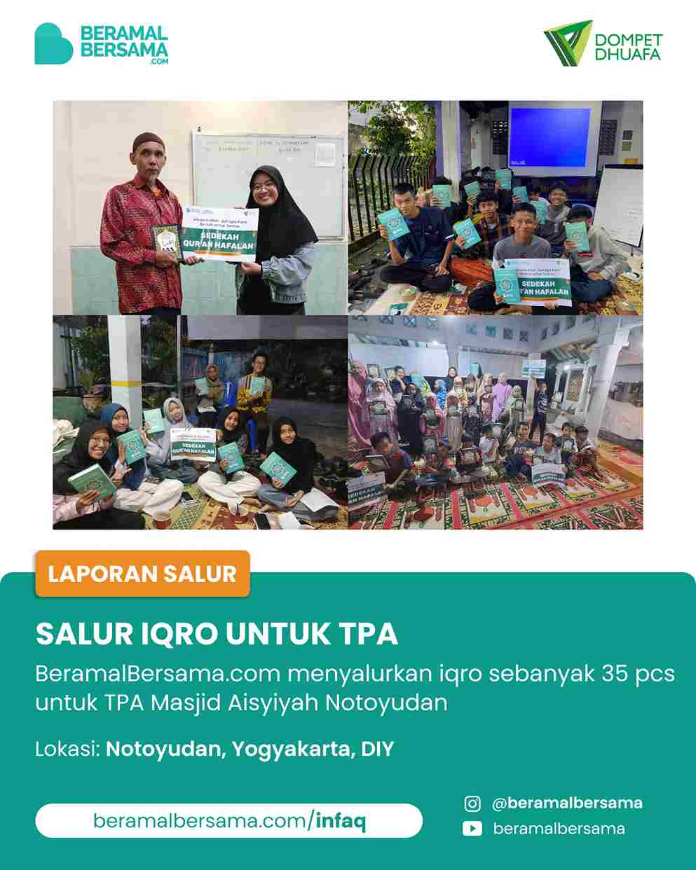 Penyaluran 35 Iqro TPA Gedongtengen, Kampung Notoyudan DIY Yogyakarta