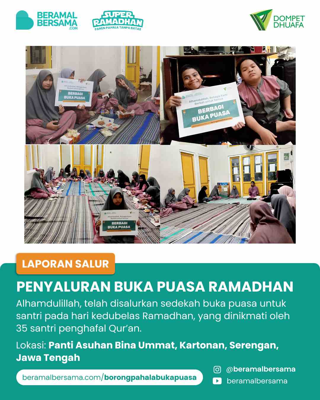 Penyaluran 35 Paket Buka Puasa Panti Asuhan Bina Ummat