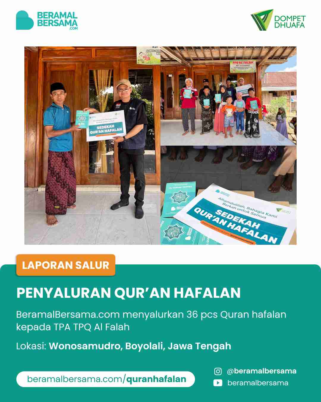 Penyaluran 36 Al Quran Hafalan TPQ Al Falah