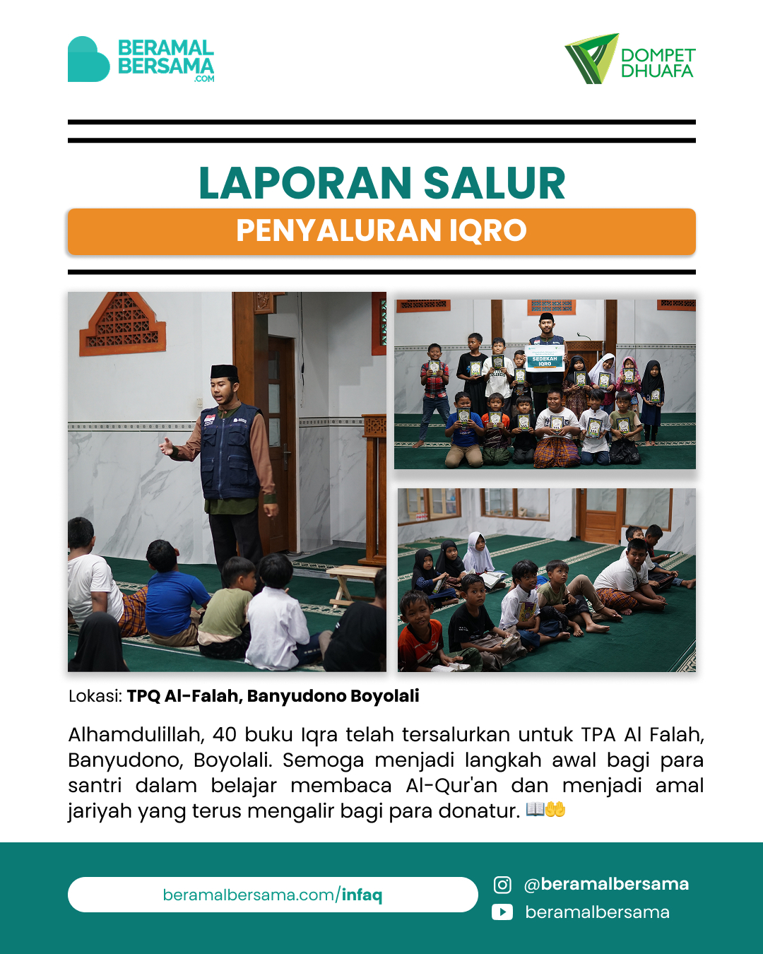 Penyaluran 40 buah Iqro’ TPQ Al-Falah, Banyudono Boyolali