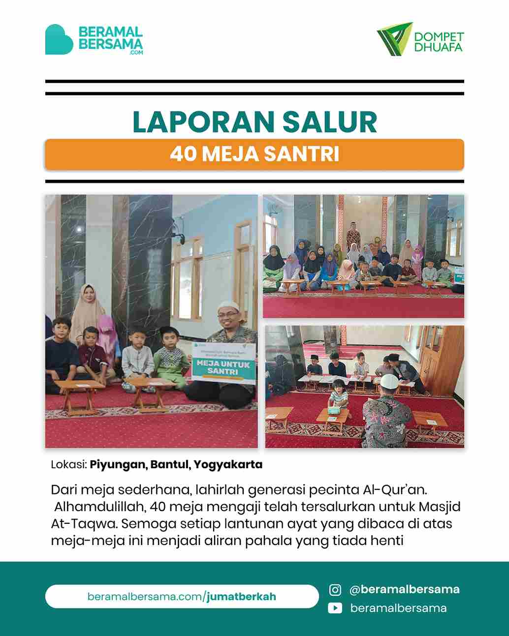 Penyaluran 40 Meja Santri Masjid At-Taqwa