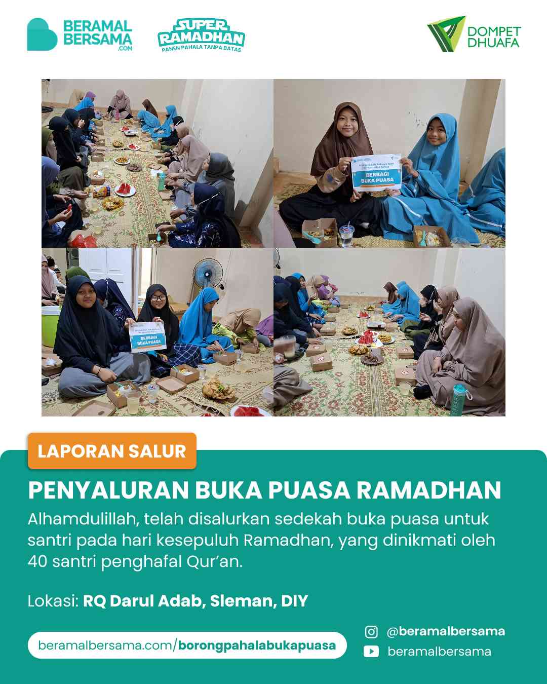 Penyaluran 40 Paket Buka Puasa Rumah Quran Darul Adab