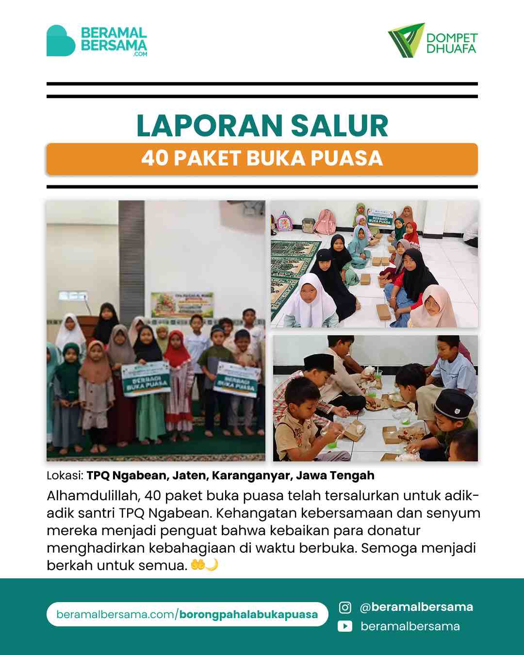 Penyaluran 40 Paket Buka Puasa TPQ Ngabean