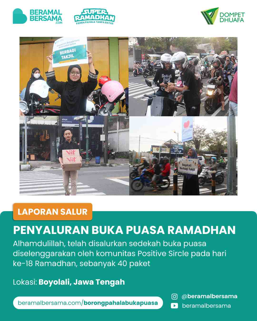 Penyaluran 40 Paket Takjil Buka Puasa Kolaborasi Komunitas Positive